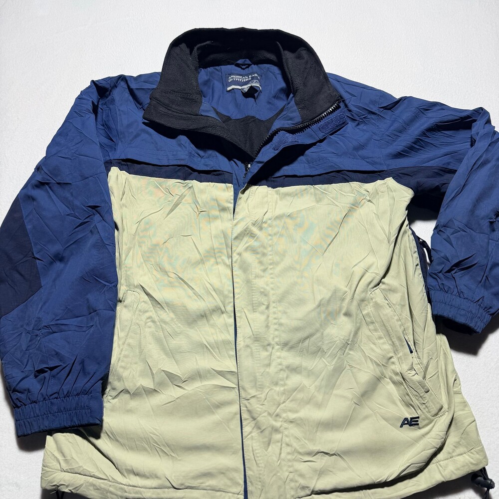 American Eagle AE77 Performance Colorblock Jacket Medium Navy Light Beige